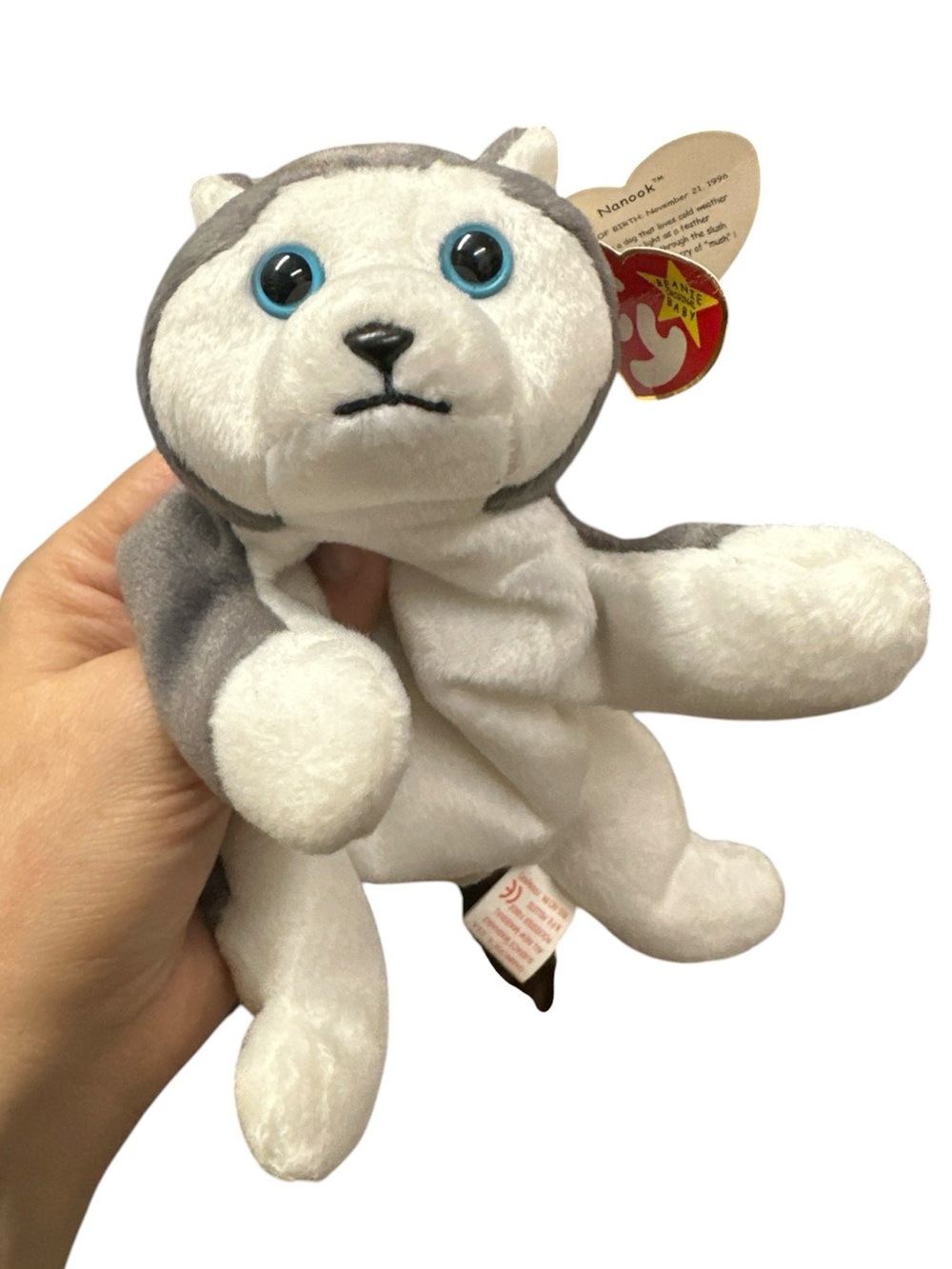 Ty Beanie Baby Nanook DOB November 21, 1996 Sled Dog Plush Husky Stuffed Animal